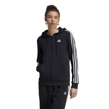 adidas Essentials 3-Stripes Full-Zip Fleece Hoodie Ladies BLACK