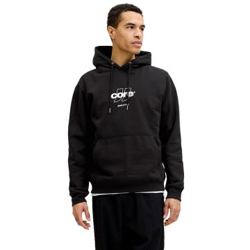 Jack & Jones Club Front Print Sweat Hood Mens BLACK